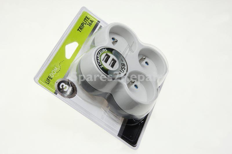 Connection Block - Triplite 3x16a + 2 Usb Facade Blanc-gris