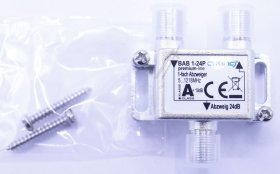 Axing Aerial Distributor 1-way - Abzweiger, 1-fach, 24 Db, 5 -1218 Mhz, F-buchse, Premium-line